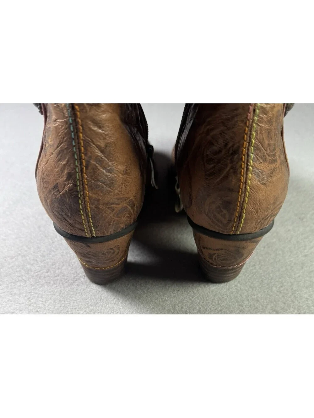 L'Artiste Spring Step Waterlily Brown Multi Leather Ankle Boots EU 39 US 8.5 EUC